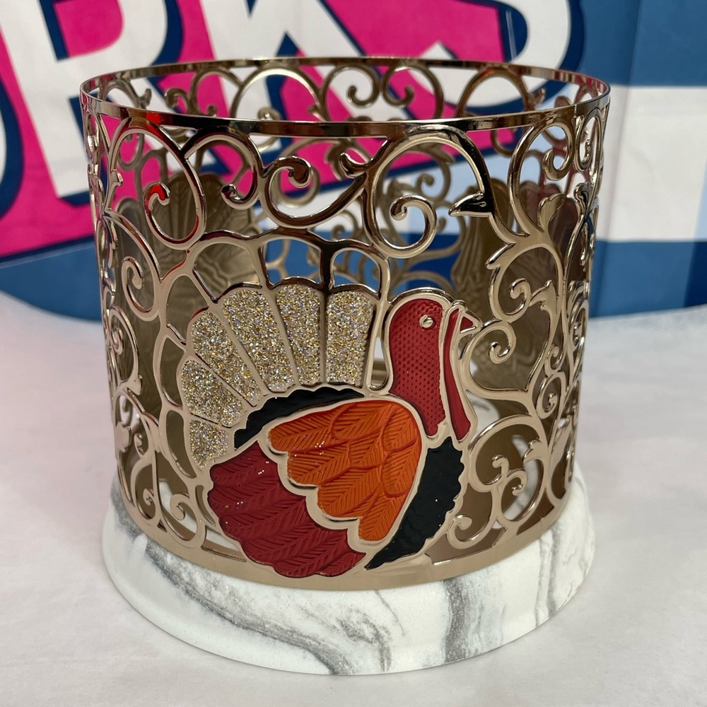 BATH & BODY WORKS TURKEY  3-WICK CANDLE HOLDER with MARBLE BOTTOM